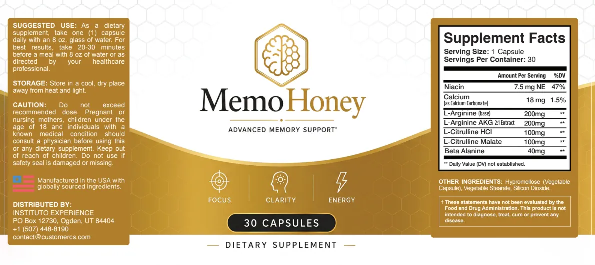 Memo Honey ingredient label